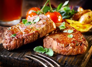 Succulent fillet steak and roast vegetables